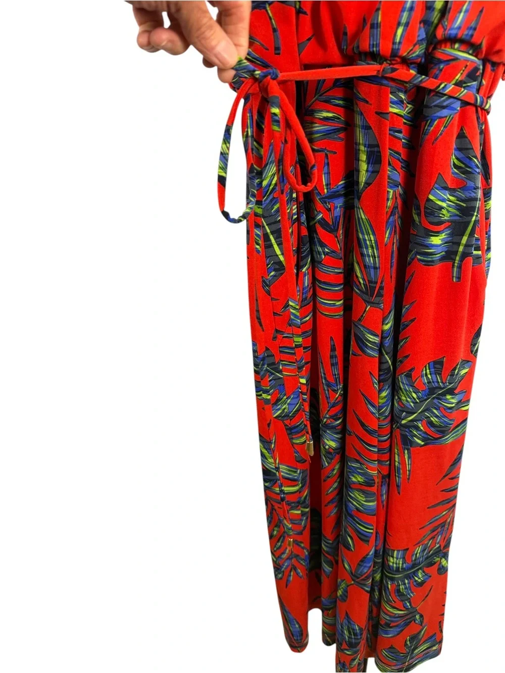 London Times Tropical Palm Print Halter Jumpsuit Red Blue Green Size 8